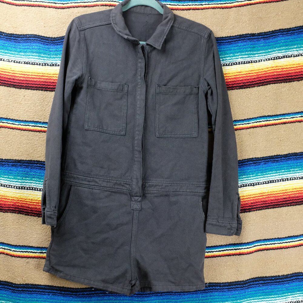 Utility Long-Sleeve Romper in Dark Gray
